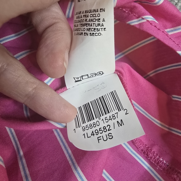 Karen Kane Tie Front Balloon Sleeve Stripes  Top Pink White Blue Sz Medium - Picture 10 of 10